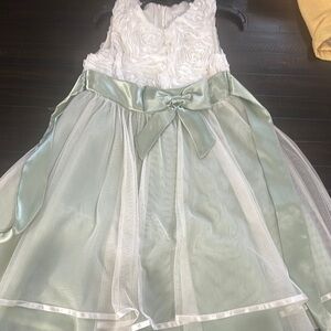 Elegant White and Green Kids Dress